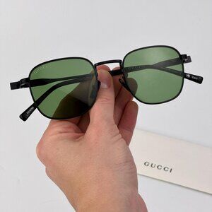 Gucci GG1876S 004 Sunglasses – Black Metal Square Frame with Green Lenses